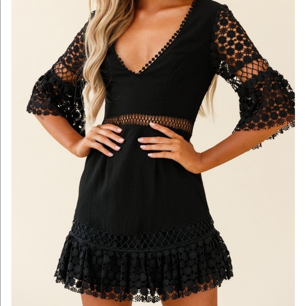 Black crochet dress
